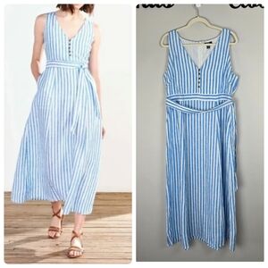 HATLEY 100% Linen Isla Maxi Dress in French Blue Stripes Size XL NWT